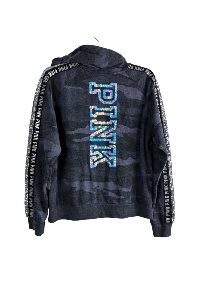 Pink Victoria's Secret Camo Mega Bling Iridescent Sequin Perfect Full-Zip Hoodie